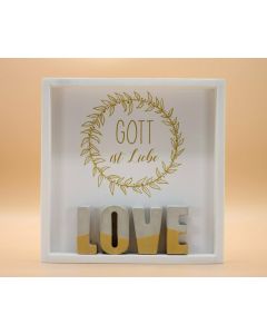 Wandbild aus Holz "LOVE" Gold, Gott ist Liebe