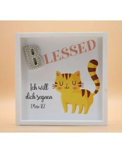 Wandbild aus Holz "BLESSED" Katze, 1.Mose 12:2