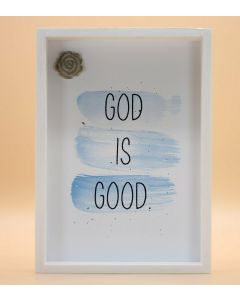 Wandbild aus Holz "God is good" mit Rose