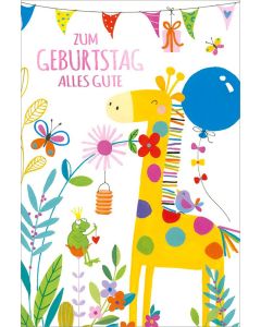 Faltkarte "Zum Geburtstag alles Gute / Giraffe - Frosch"