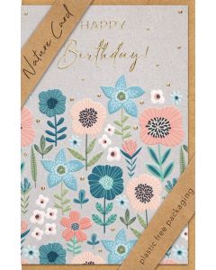Faltkarte "Happy Birthday"/Bunte Blumen