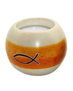 Teelichthalter aus Speckstein "Ichthys" - orange-gelb