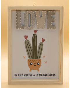 Wandbild aus Holz,, Kaktus "LOVE"