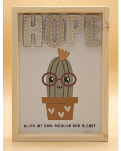 Wandbild aus Holz, Kaktus "HOPE"