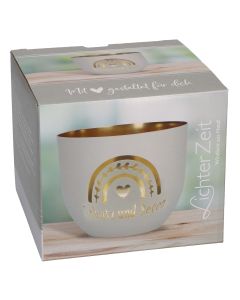 Butzon & Bercker Metallwindlicht Ø 9,2 cm – Windlicht salbeigrün-matt lackiert mit durchbrochenem Motiv, innen goldveredelt, in Geschenkverpackung