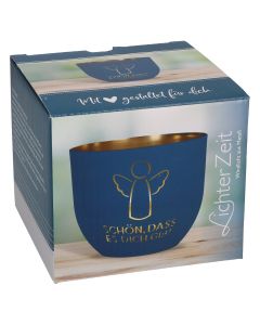 Butzon & Bercker Metallwindlicht Ø 11 cm – blau-mattes Windlicht aus Metall mit durchbrochenem Motiv, goldveredelt innen, Lieferung in Geschenkverpackung