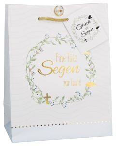 Butzon & Bercker Überraschungspaket Eine Tüte Segen zur Taufe 23 x 18 x 10 cm – farbig bedruckte Geschenktüte mit Folienprägung, Tragekordel und Herz-Brad Verschluss, liebevolles Taufgeschenk