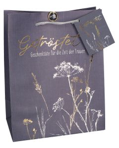 Butzon & Bercker Geschenkset Trauer 23 x 18 x 10 cm – farbig bedruckte Geschenktüte mit Folienprägung, Tragekordel, Brad Verschluss, liebevolles Trauergeschenk mit Buch, Erinnerungslicht und Trostengel