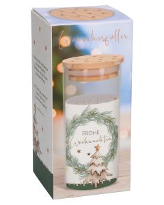 Butzon & Bercker Geldgeschenk Wunscherfüller zu Weihnachten 14 cm – Glasbehälter mit Massivholzdeckel, veredeltem Einleger für persönliche Widmung, Lieferung in Geschenkverpackung