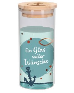 Wunscherfüller zur Konfirmation: Glas-Spardose mit graviertem Anker auf Holzdeckel