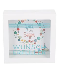 Wunscherfüller als Bilderrahmen-Spardose „Glück und Segen“, 14×14×5,5 cm