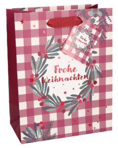 Butzon & Bercker 10er Pack Geschenktüten Frohe Weihnachten 23 x 18 x 10 cm – farbig bedruckte Papiertüten mit roter Tragekordel und Geschenkanhänger, ideal zum Verpacken von Weihnachtsgeschenken