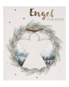 Butzon & Bercker Porzellan-Anhänger Engel 5,5 x 6 cm – filigraner Engel mit Lederband, vielseitig zum Aufhängen, Lieferung in stilvoller Geschenkverpackung