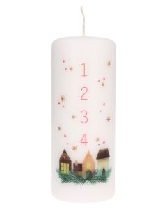 Butzon & Bercker Stumpenkerze Adventskerze – weiße Wachs-Kerze mit Druckmotiv, Höhe 15 cm, Brenndauer ca. 45 Stunden, festliche Dekoration für die Adventszeit