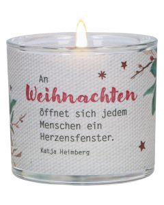 Butzon & Bercker Glaswindlicht Weihnachten Ø 6,5 cm – mundgeblasen mit farbig bedrucktem Pergamentumleger, Lieferung in grüner Geschenkverpackung mit weißem Teelicht