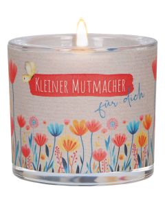 Butzon & Bercker Glaswindlicht mit Blumenmotiv Ø 6,5 cm – farbig bedrucktes Windlicht, Lieferung mit Teelicht, liebevolles Geschenk für Mut und Zuversicht, Geschenkverpackung