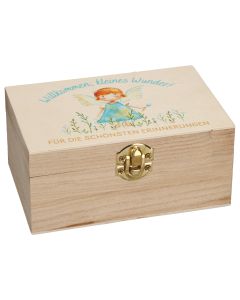 Butzon & Bercker Erinnerungskiste Willkommen kleines Wunder – naturbelassene Holzbox 23 x 16 x 11 cm zur Aufbewahrung von Baby-Erinnerungen, liebevolles Geschenk zur Geburt