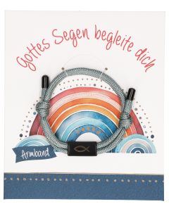 Graues Textil-Armband mit schwarzem Fisch-Anhänger: Gottes Segen begleite dich