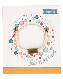 Hellbeiges Textilarmband mit goldfarbenem Fisch-Anhänger: Jesus ist dein Freund
