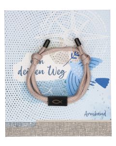 Beiges Textil-Armband mit schwarzem Fisch-Anhänger: Geh deinen Weg