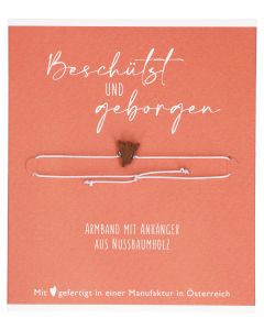 Hellgraues Textil-Armband mit Engel-Anhänger aus Nussbaumholz: Beschützt und Geborgen