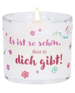 LichtMoment „Es ist so schön ..." Glas-Windlicht mit bunten Blumen