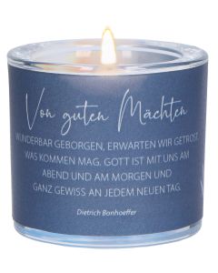 LichtMoment „Von guten Mächten" Glas-Windlicht mit Bonhoeffer-Zitat