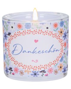 „Dankeschön" Glas-Windlicht mit buntem Blumenhintergrund