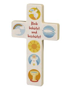 Holzkreuz »Bleib behütet und beschützt«