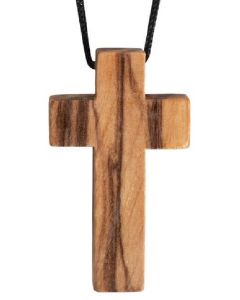 Anhänger 'Kreuz' aus Olivenholz mit Band