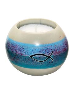 Teelichthalter 'Ichthys' natur-blau